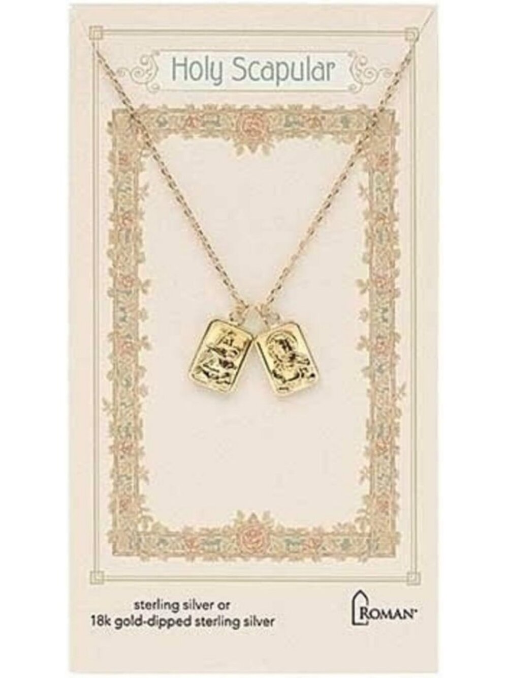Elegant Double Holy Scapular Necklace - Sterling Silver & Gold, 18" Length